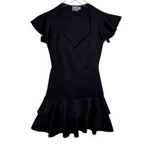 ASOS Black Ruffle Hem V-Neck Little Black Dress Size US 2 Coquette